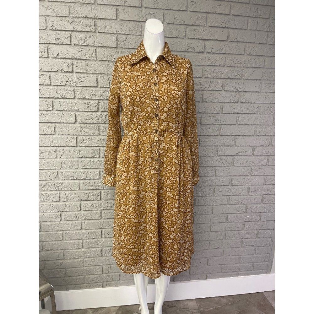 Spirit Of Grace Long Sleeve Floral Midi Shift Dress Size S